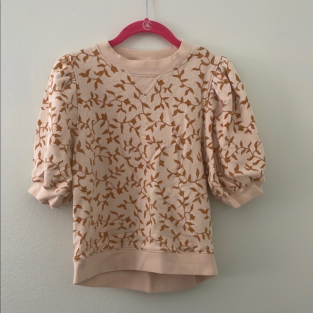 Ulla Johnson Puff Sleeve Tee in Cream and Brown